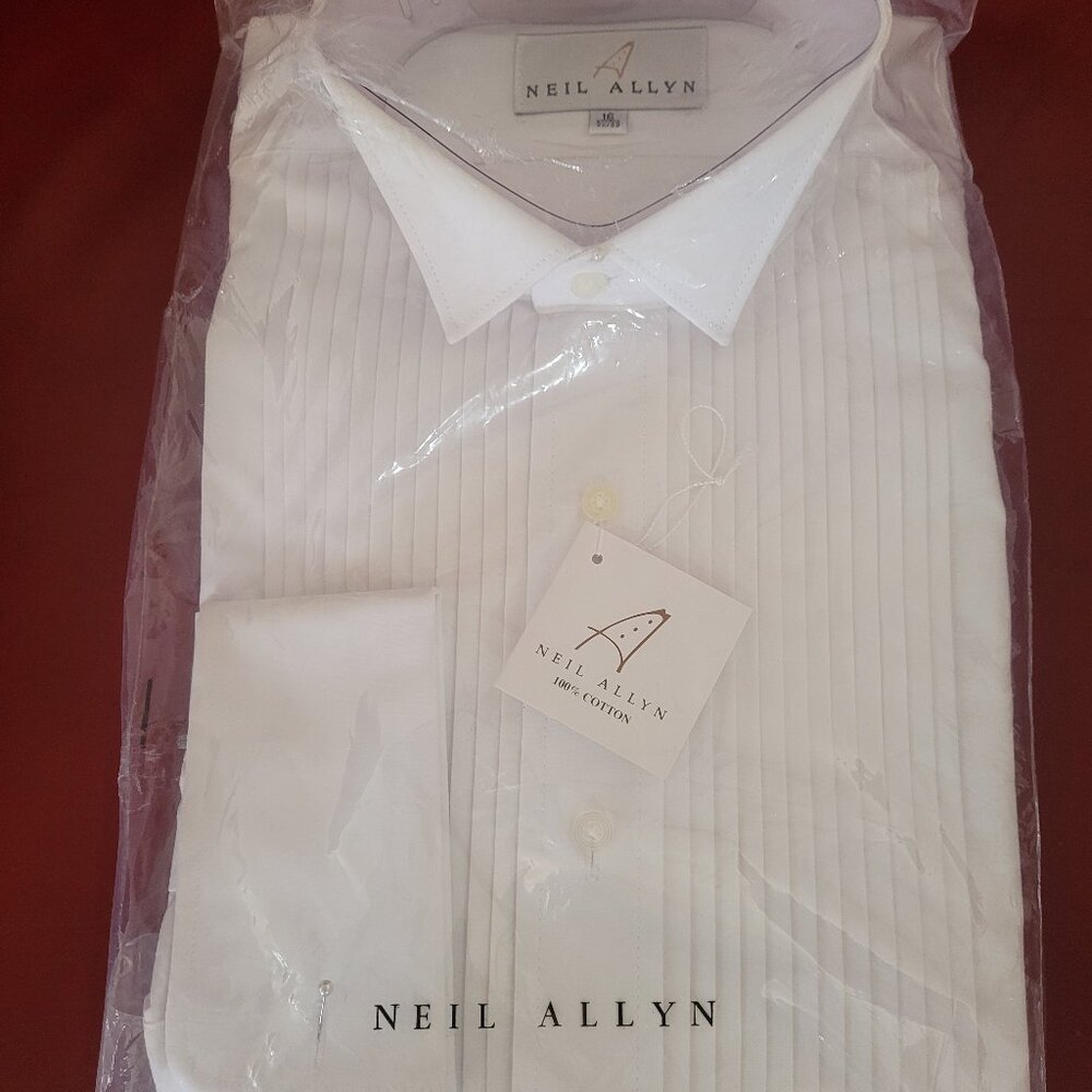 Neil Allyn 100% Cotton Wing Collar Pleated Formal Tux Shirt French Cuffs 16 - Picture 5 of 6